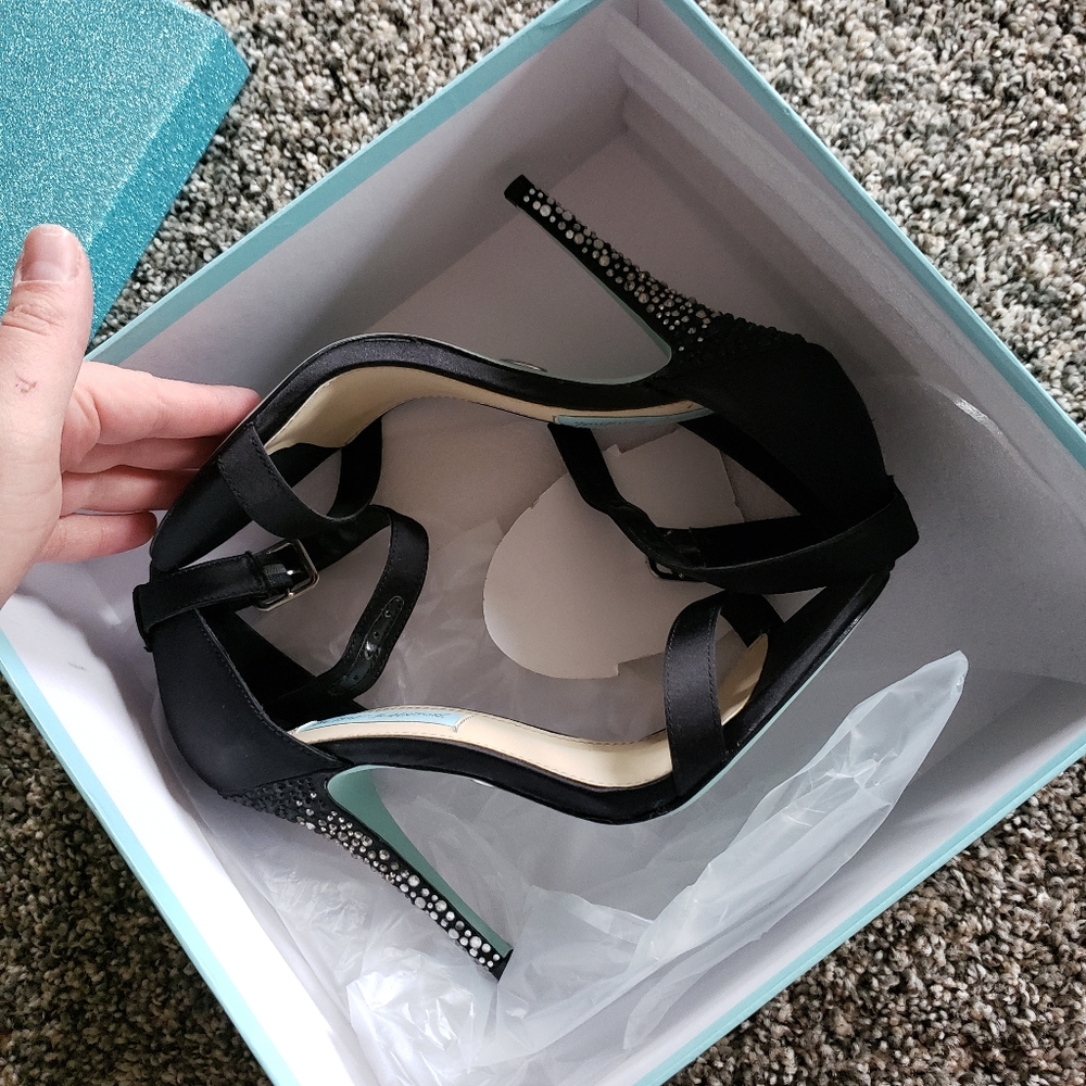 Blue by Betsey Johnson satin jewel stilleto heels